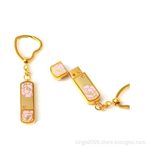 Gold USB Flash Disk with Keychain